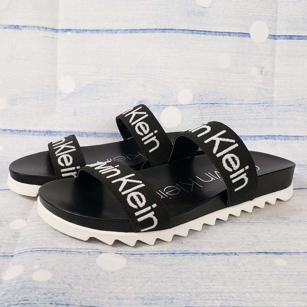 New Calvin Klein slides black & white. Sz. 6 Beach shoes